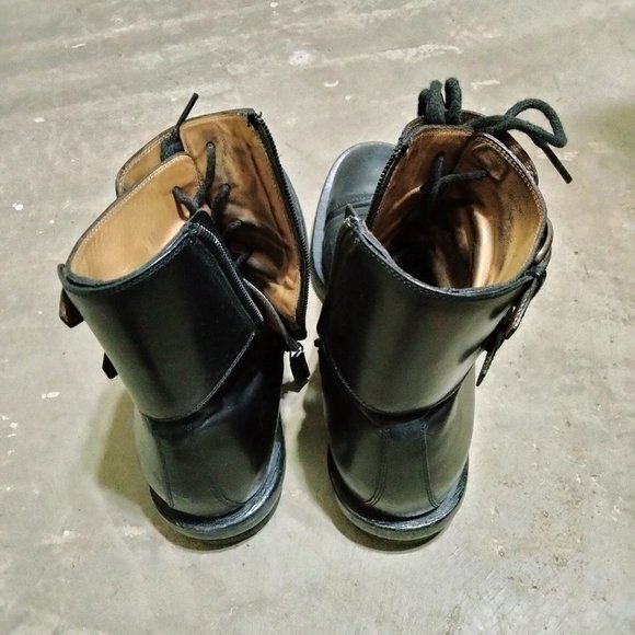 GUCCI 325854 Double Buckle Military Boots Zip Up Size 10 Used Black Leather main image 15